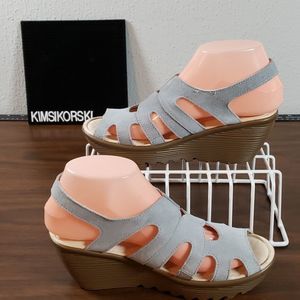 Skechers Stylin Blue Suede Peep-toe Slingback Wedge Size 6½‎